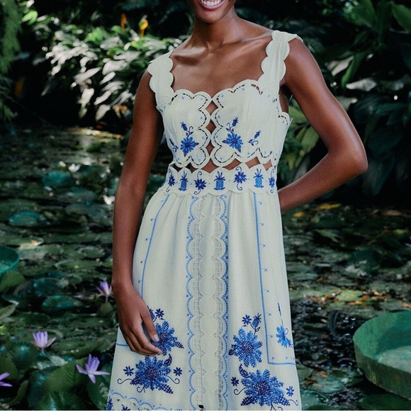 FARM Rio Off-White Richelieu Sunflower Lenzing™ Midi Dress Sz XL New with tags - Picture 3 of 9